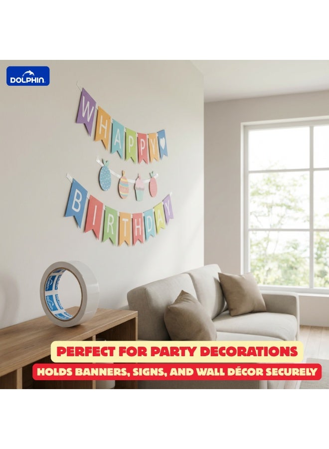 دولفين شريط لاصق مزدوج الوجهين من دولفين مقاس 24 مم × 15 ياردة – لاصق قوي وسهل القطع للاستخدام المكتبي والأشغال اليدوية والمنزليةياردة – لاصق قوي وسهل القطع للاستخدام المكتبي والمنزلي - Image 4